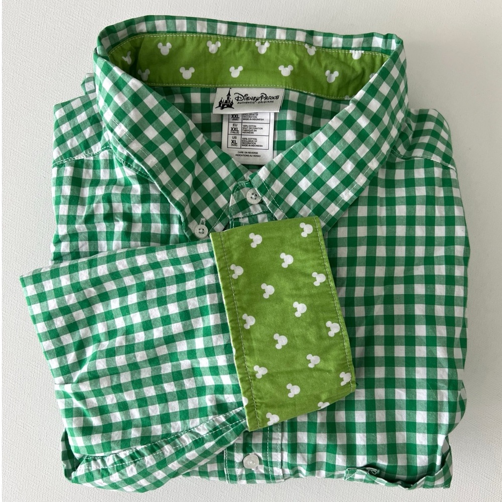 DISNEY PARKS Gingham Mens Button Down Embroidered Mickey
